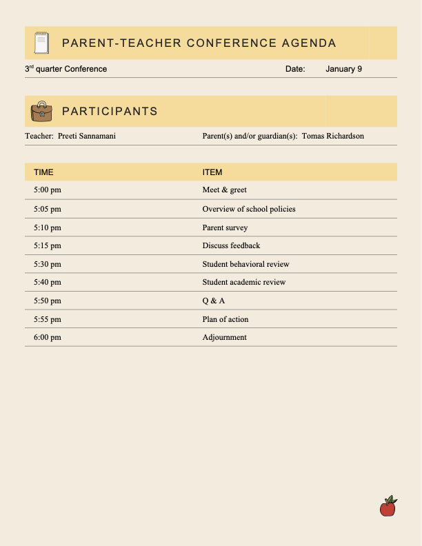 PTA agenda